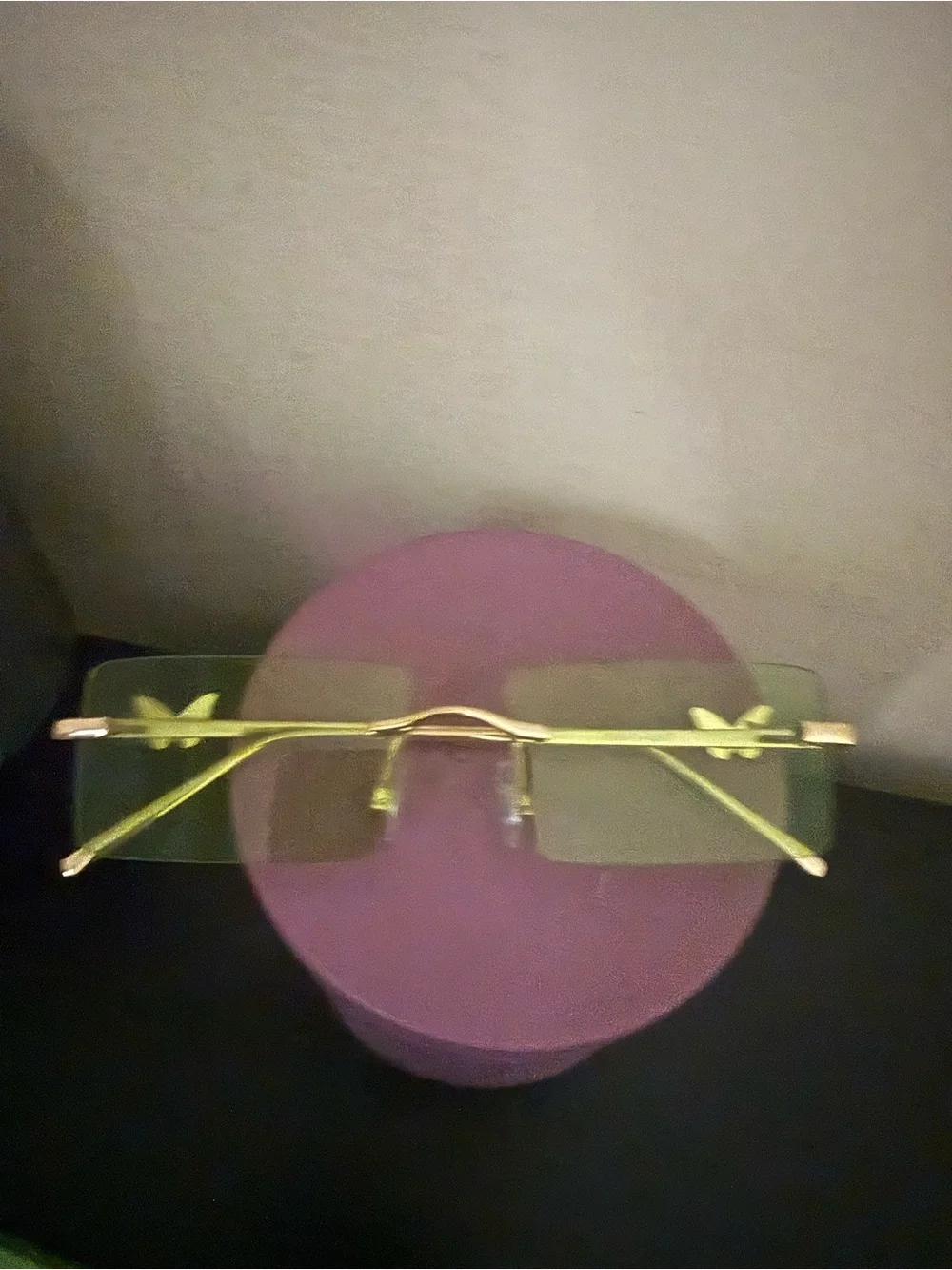 Gold Rimless Women's Sunglasses with Green Tint